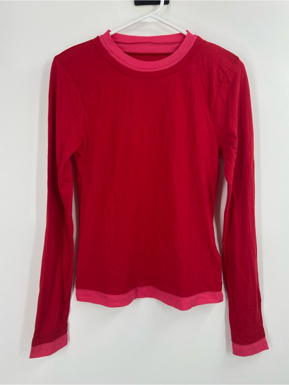 NWT J. Crew Feather Jersey Layered Long Sleeve T-Shirt Red Pink Medium